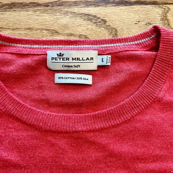 Peter Millar Crewneck Cotton Silk Crewneck Sweater Large - Red/Pink - Picture 2 of 6